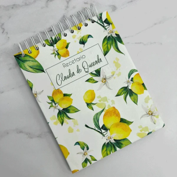 recetario de cocina, recetario con limones, cuaderno de recetas, recetario personalizado, recetario ilustrado, recetario de espiral, recetario para regalo, libreta de cocina, recetario artesanal, recetario práctico