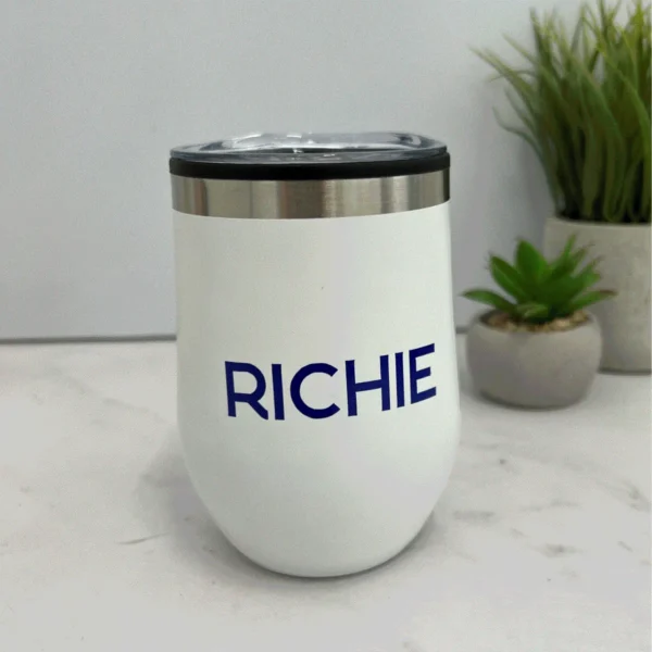 vaso termo personalizado vinilo, vaso termo con nombre, vaso de acero inoxidable 350 ml, termo portátil personalizado, vaso reutilizable vinilo, vaso con logo vinilo, regalo empresarial personalizado, vaso termo moderno