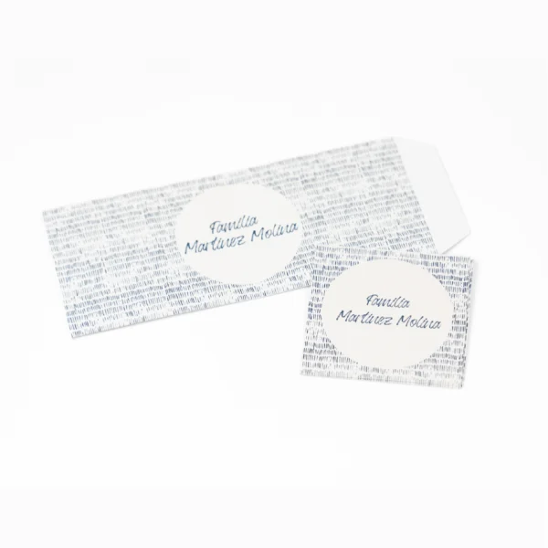 sobre tarjeta textura tejida, invitaciones boho chic, papeleria patrón lineas, kit artesanal, sobres sin foil, tarjetas diseño gráfico, papeleria creativa, kit azul y blanco, diseño punto