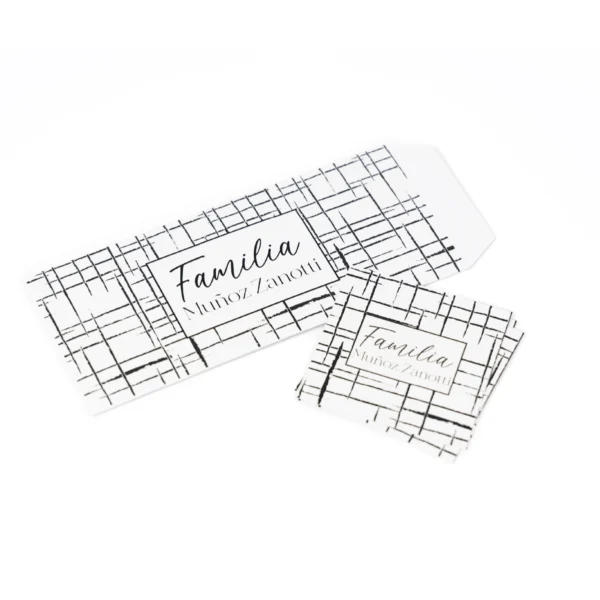 obre tarjeta blanco negro, invitaciones minimalistas, papeleria grafica, kit diseño lineas, sobres monocromático, tarjetas contemporáneas, diseño geométrico, papeleria moderna, invitaciones b&w