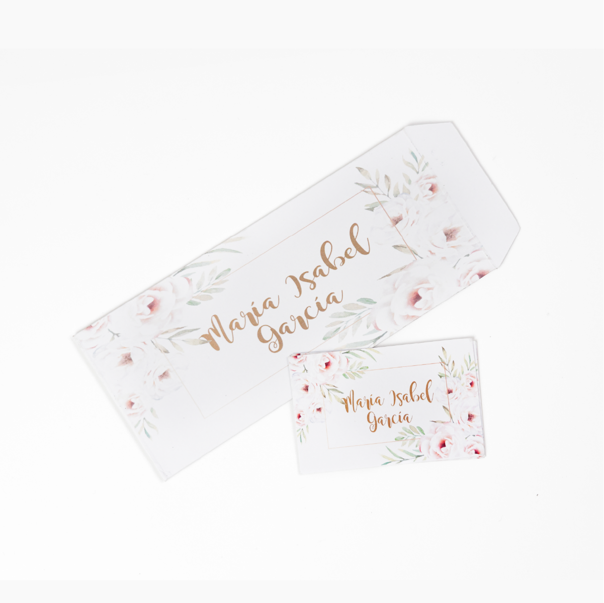 sobre tarjeta rosas, invitaciones florales, papeleria rosa blush, kit boda romántica, sobres foil dorado, tarjetas acuarela flores, diseño clásico, papeleria comunión, kit dulce