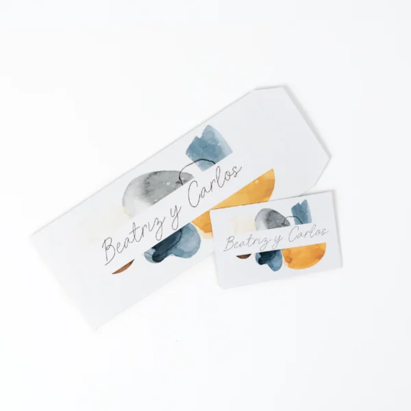 sobre tarjeta abstracto color, invitaciones mostaza, papeleria azul marino, kit boda contemporánea, sobres sin foil, tarjetas acuarela abstracta, diseño moderno, bloques de color, papeleria artística