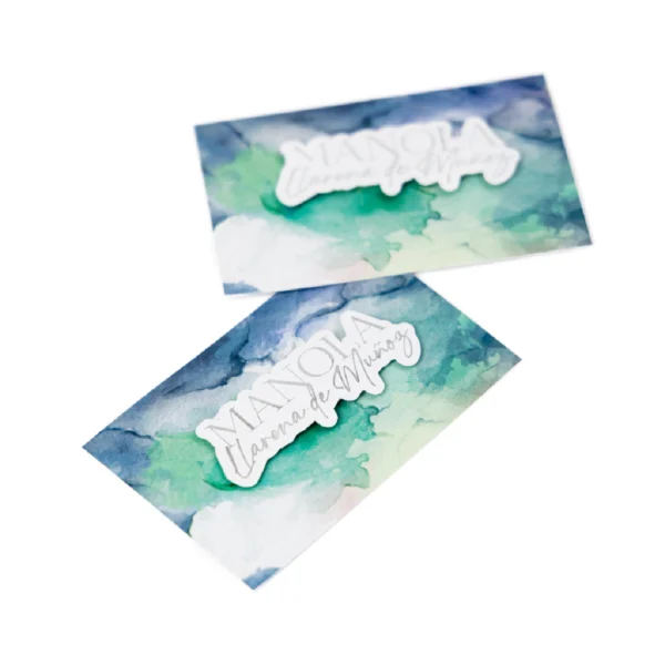 arjeta doble 3d, tarjeta relieve foil, papelería acuarela marina, tarjeta díptico plateado, foil 3d, tarjeta nombre en relieve, papelería de lujo