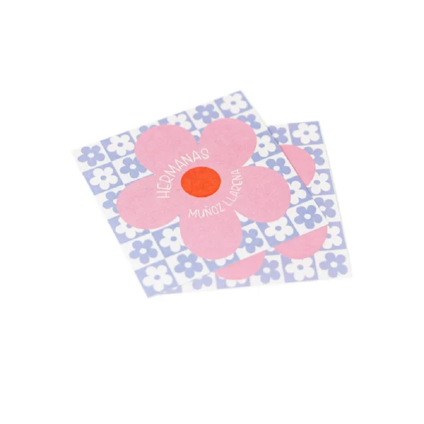 tarjetas cuadradas retro, etiquetas regalo flower power, tarjeta simple floral, kit papeleria años 70, tarjetas flower power, tarjetas hermanas, diseño daisy, papeleria juvenil